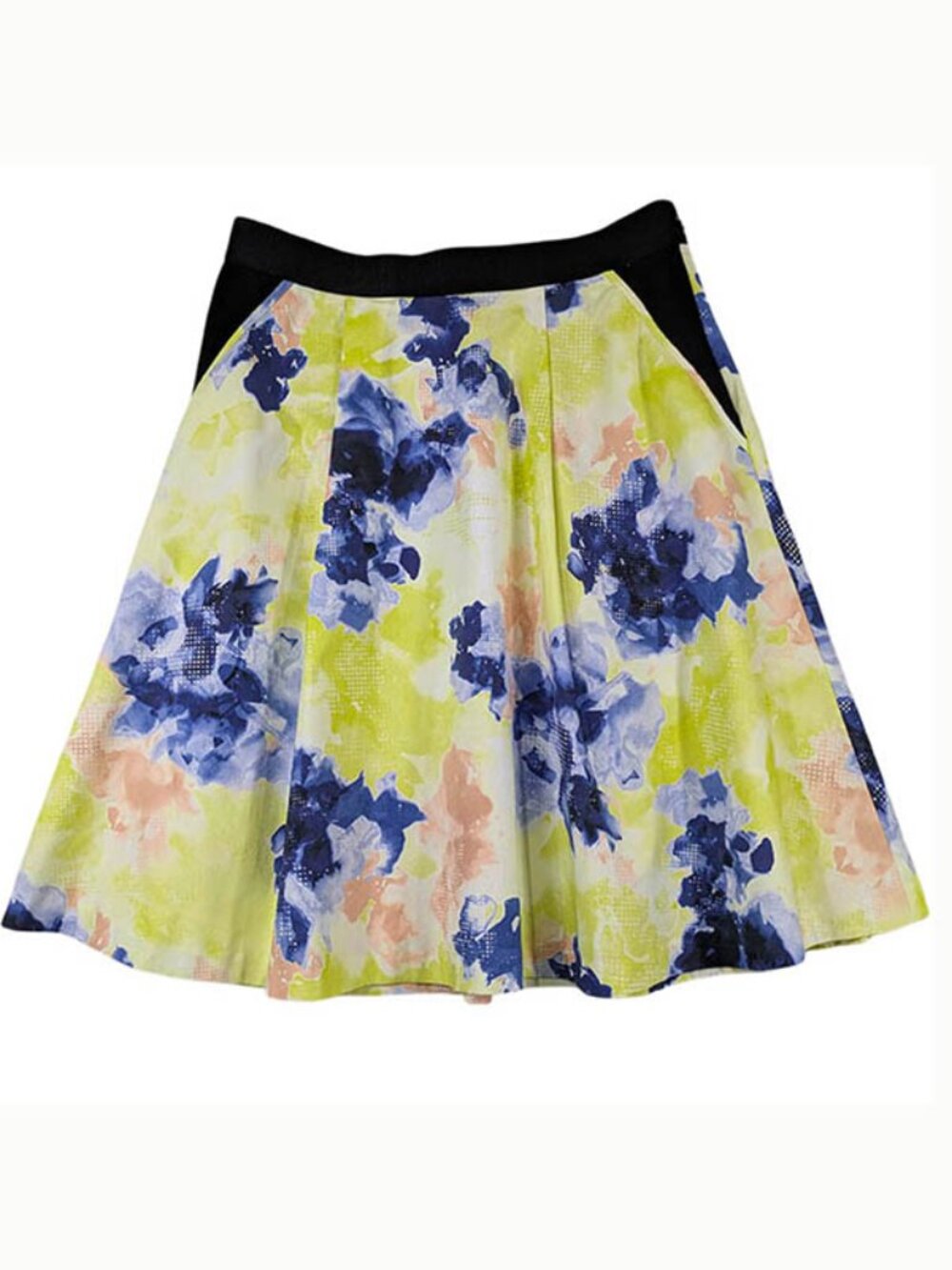 Ellen Tracy A Line Skirt Womens 8 Blue Watercolor‎ Floral Flared Modern Lined